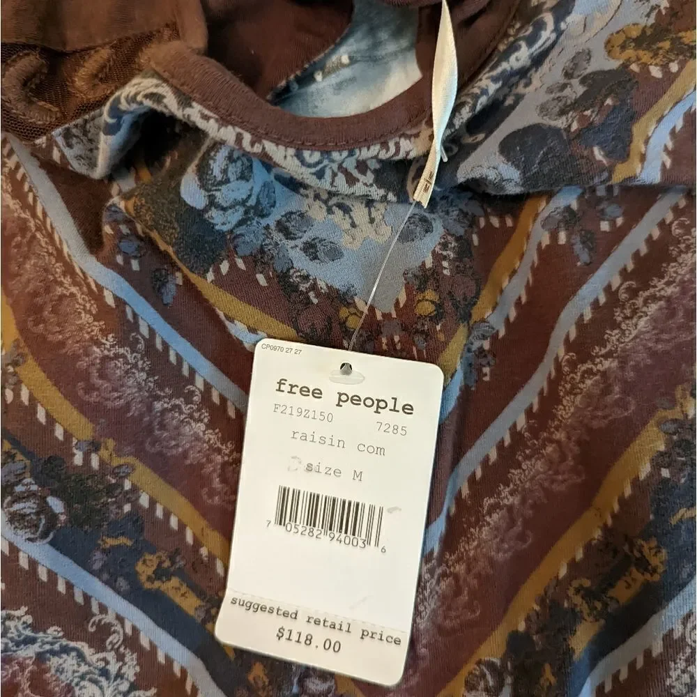 Free people out of africa Chevron bodycon mesh side scoop neck  dress sz m nwt - Picture 6 of 6